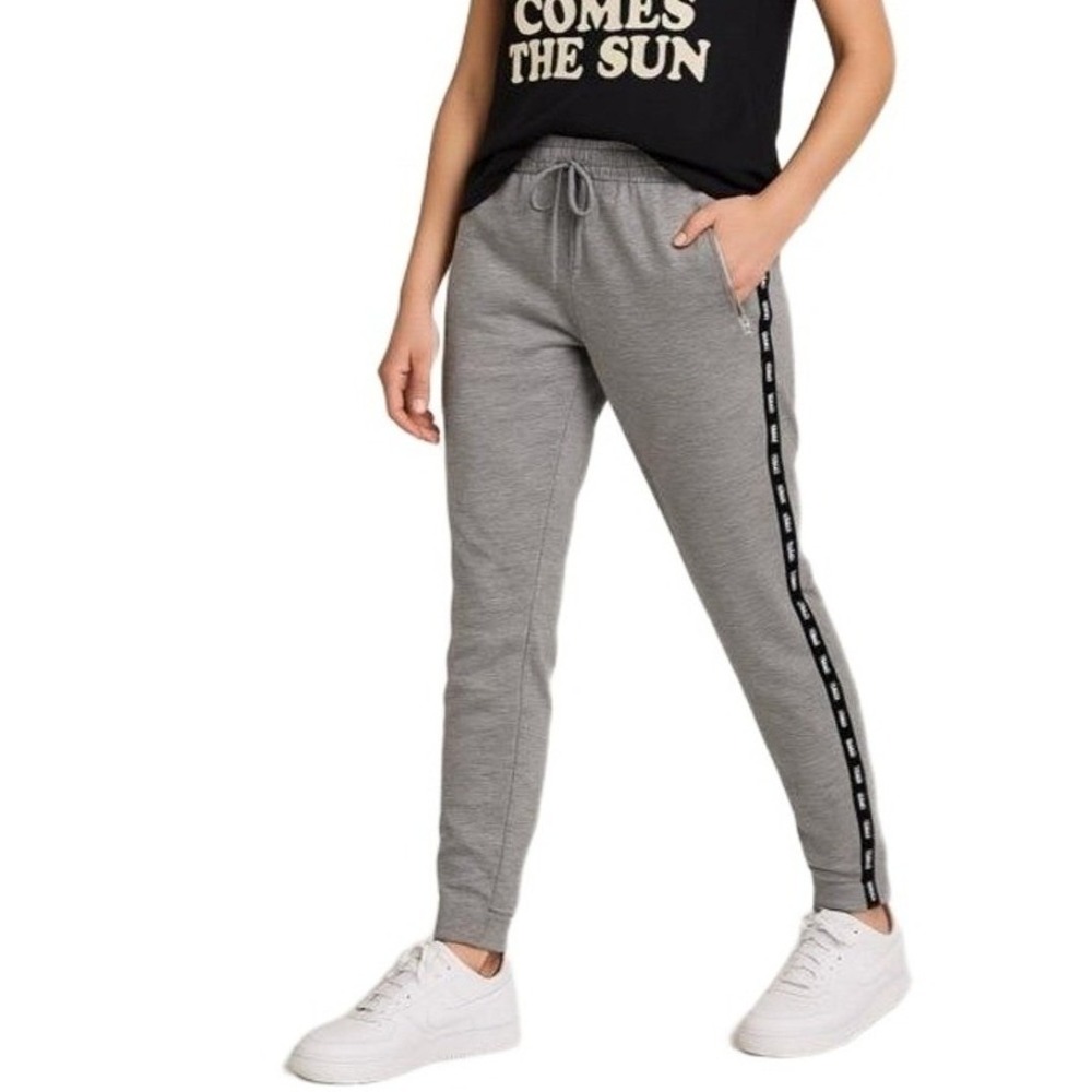 Victoria Secret‎ PINK Pants Womens Small Gray Bottom Zips Track Side Logo Stripe